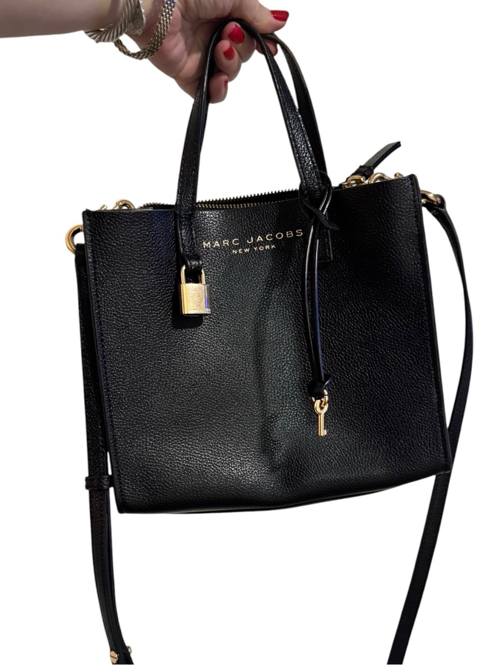 Marc Jacobs Black Pebbled Leather Satchel with Gold Hardware